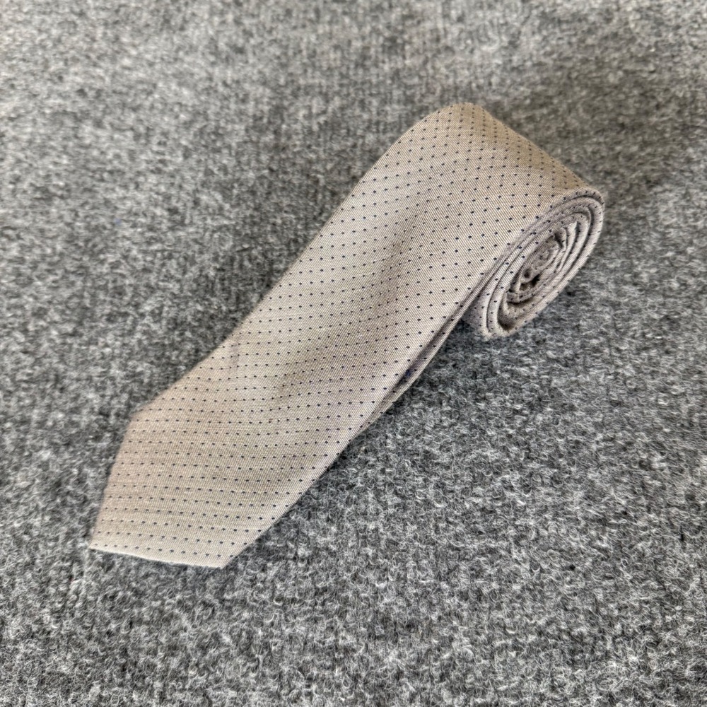 Twillory‎ Mens Skinny Necktie Taupe Tan Navy Micro Dot Handmade Dress Tie Formal